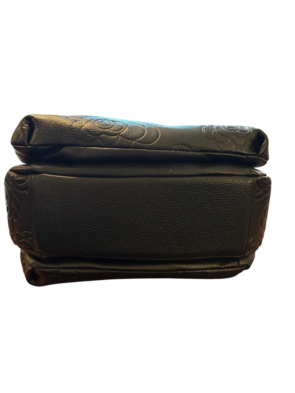 Realer Black Embossed Floral Leather Shoulder Bag with Detachable Strap